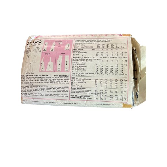 Simplicity 9088 Vintage Mini Jumper, Over Blouse, & Pants Pattern size 16 - Picture 2 of 3